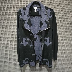 Blue Open Sweater Jacket Cardigan Chicos2 SzLg Stretch Y2K Boho Fairy Witch Cozy